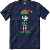 Foute kersttrui - Bier zuip kerstelf - T-Shirt - Heren - Navy Blue - Maat S