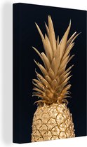 Canvas Schilderij Ananas - Goud - Verf - Zwart - Fruit - Luxe - 40x60 cm - Wanddecoratie