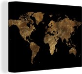 Canvas Wereldkaart - 80x60 - Wanddecoratie Wereldkaart - Goud - Luxe - Aarde - Zwart