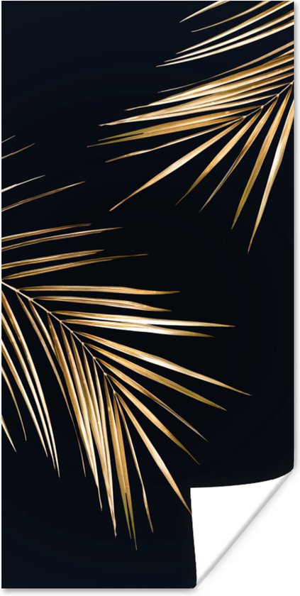 Poster Bladeren - Planten - Goud - Zwart - Luxe - 80x160 cm