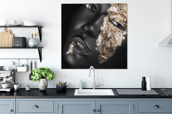 Toile Peinture Femme - Goud - Zwart - Peinture - Luxe - 90x90 cm - Décoration murale