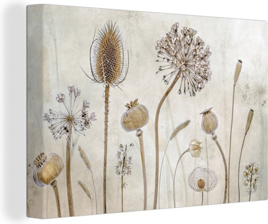 Canvas schilderij bloemen 60x40 - Kamer decoratie accessoires - Vintage schilderijen woonkamer - Botanische wanddecoratie slaapkamer - Muurdecoratie stilleven - Wanddoek interieur binnen - Woondecoratie huis - Woonaccessoires