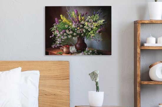 Tableau sur toile Fleurs - Tableau - Nature morte - Bouquet - Vase - 40x30 cm - Décoration murale
