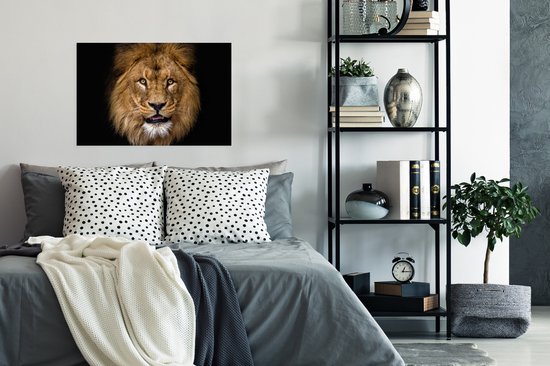 Poster Lion - Portrait - Zwart - Animaux - 90x60 cm