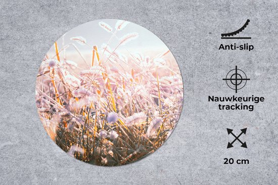 Muismat rond 20x20 cm - Mousepad Gras - Zon - Winter - Sneeuw - Ronde muismatten
