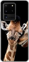 Geschikt voor Samsung Galaxy S20 Ultra hoesje - Giraffe - Dieren - Zwart - Portret - Dieren - Siliconen Telefoonhoesje