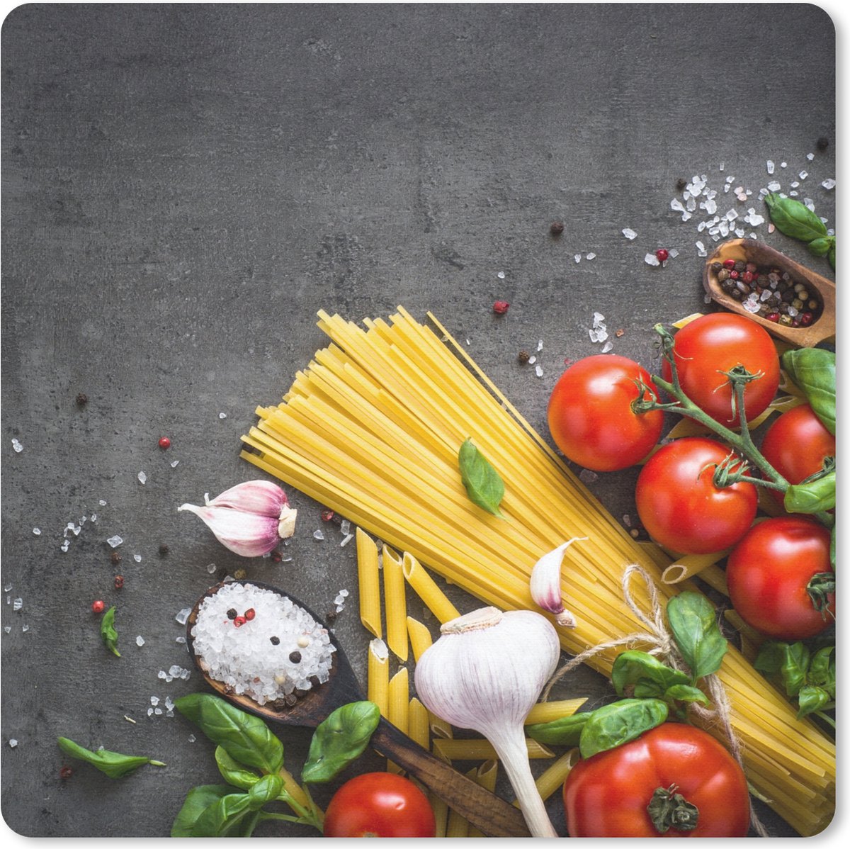 Muismat 30x30 cm - Mousepad Pasta - Kruiden - Tomaat - Specerijen - Rustiek - Muismatten