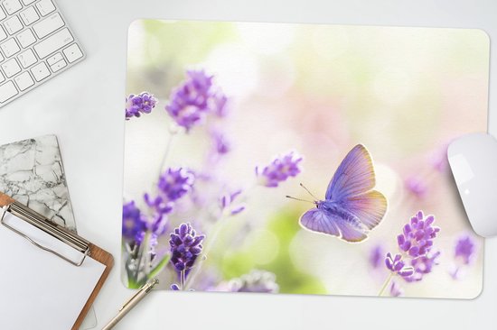 Bureau onderlegger 40x30 cm - Muismat Lavendel - Vlinder - Bloemen - Bureaulegger xl - Desk mat beschermer - Computer muismatten