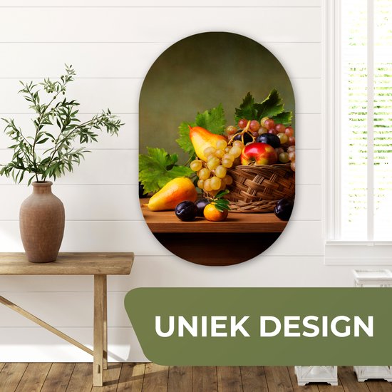 Ovale mural - Ovale mural - Décoration murale en plastique - Tableau ovale - Rustique - Corbeille - Fruits - Nature morte - 60x90 cm - Forme miroir ovale sur plastique