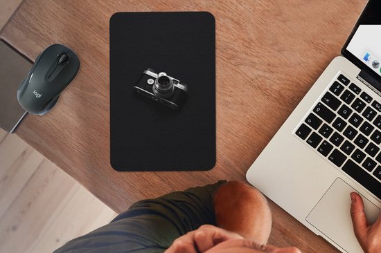 Muismat 18x27 cm - Mousepad Zwart - Camera - Design - Wit - Muismatten