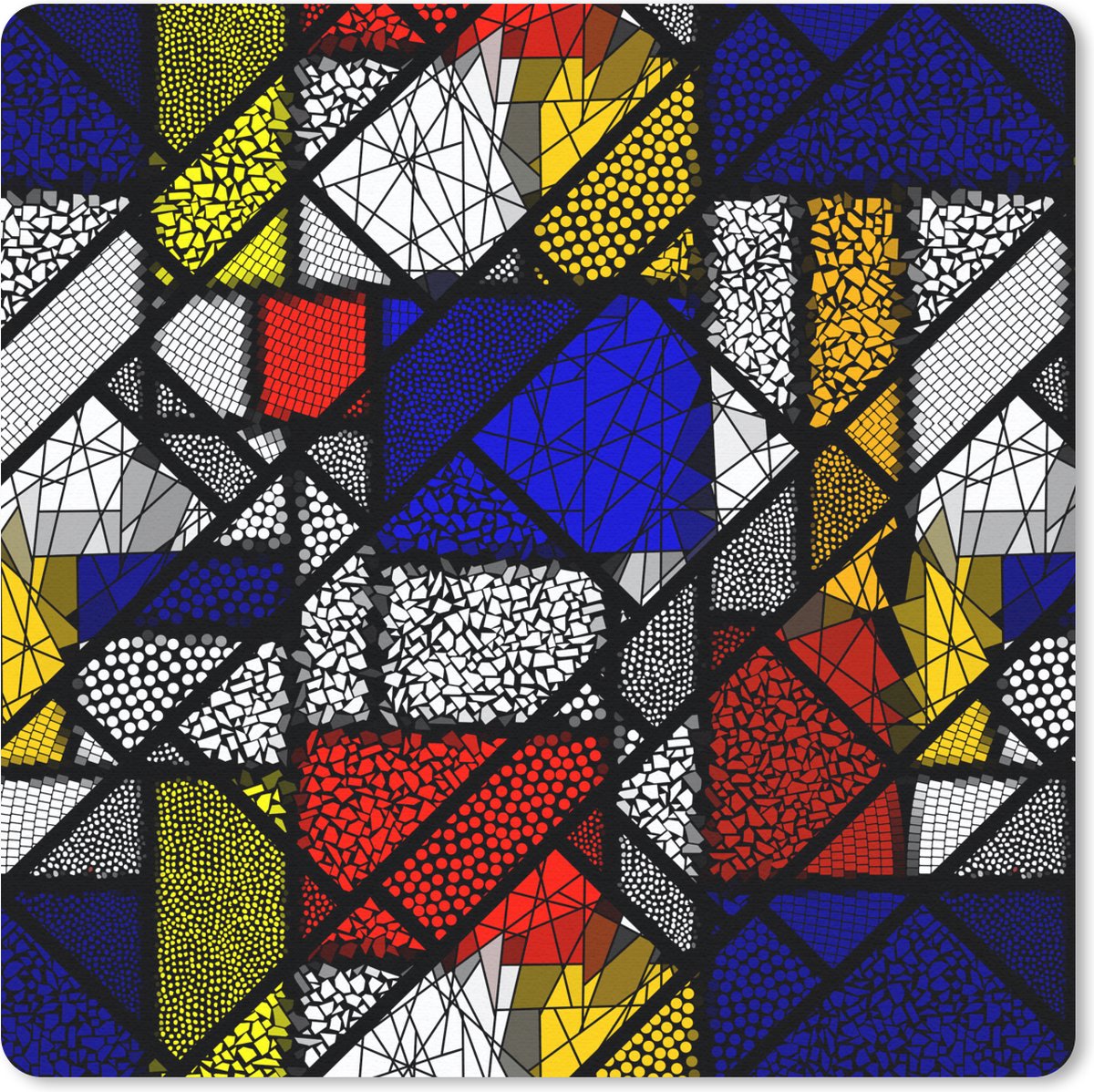 Muismat 20x20 cm - Mousepad Mondriaan - Glas in lood - Oude Meesters - Kunstwerk - Abstract - Schilderij - Muismatten