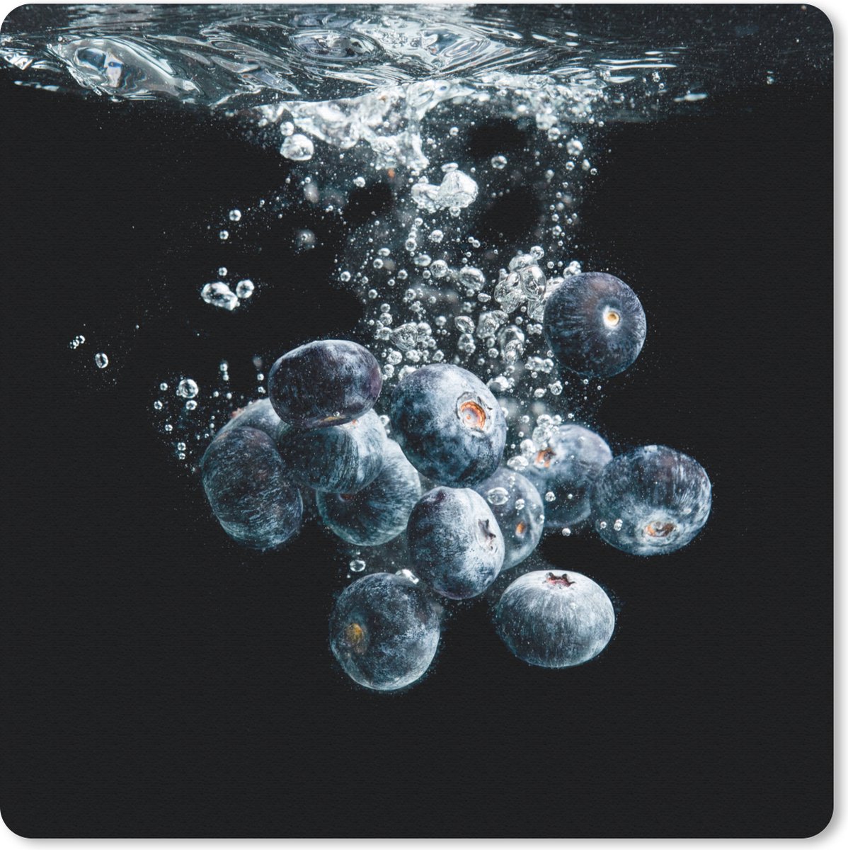 Muismat 30x30 cm - Mousepad Blauwe bessen - Fruit - bes - Stilleven - Water - Zwart - Muismatten