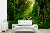 Behang - Fotobehang Jungle - Water - Bladeren - Zon - Natuur - Breedte 420 cm x hoogte 280 cm