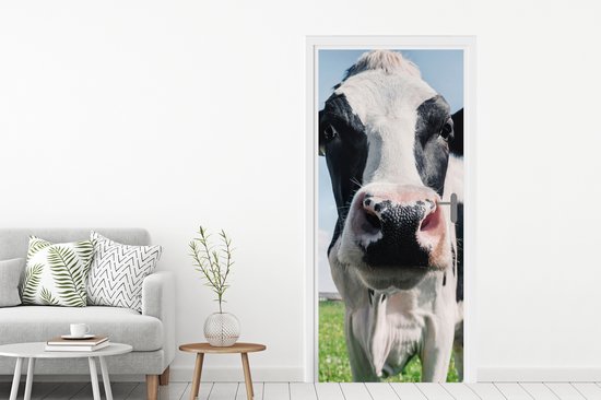 Sticker de porte Vache - Pâturage - Nature - Animaux - Herbe - 75x205 cm - Poster de porte