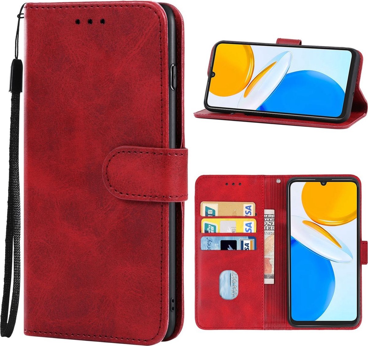 Mobigear Telefoonhoesje geschikt voor HONOR X7 Hoesje | Mobigear Wallet Bookcase Portemonnee | Pasjeshouder voor 2 Pasjes | Telefoonhoesje voor Pinpas / OV Kaart / Rijbewijs - Rood