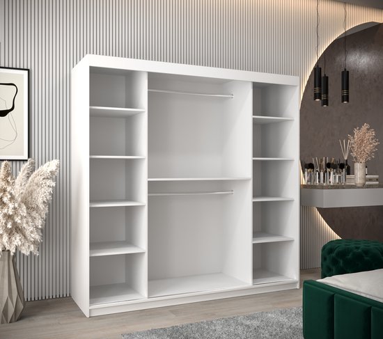 InspireMe - Armoire avec 2 portes coulissantes, Style moderne, Armoire avec étagères (LxHxP): 200x200x62 - VENTILA IV 200 Wit Mat