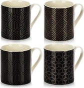 4-delige koffiemokset in moderne Art Deco stijl - keramische koffiemok - koffiepot, ook voor thee en glühwein