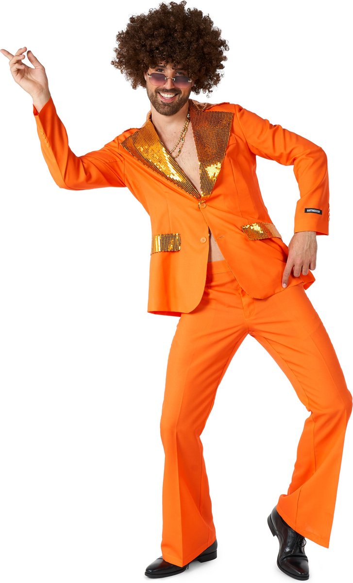 Suitmeister Disco Kostuum - Heren Pak - Carnavalskleding - Koningsdag - Saturday Night Fever - Inclusief Jasje en Flare Pants - Oranje - Maat XXL