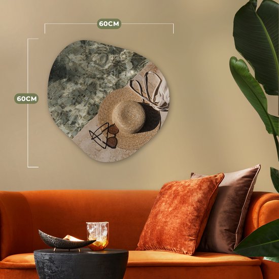 Décoration murale bio - Décoration murale plastique - Tableau bio - Mer - Chapeau - Eté - 60x60 cm - Forme miroir bio sur plastique