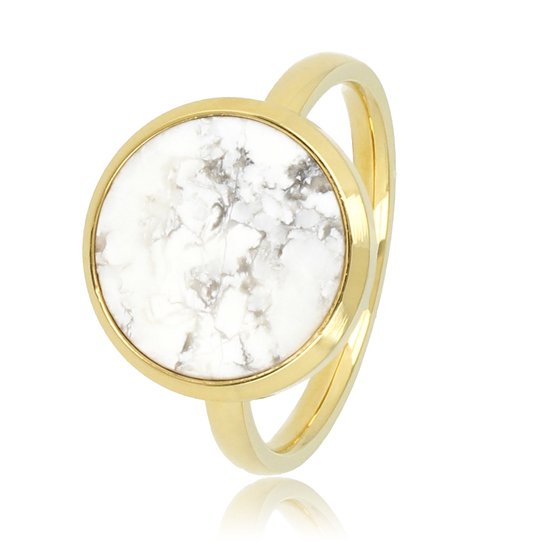 *My Bendel - Ring goudkleurig met ronde grote Marble - Moderne ring met marble edelsteen - Met luxe cadeauverpakking