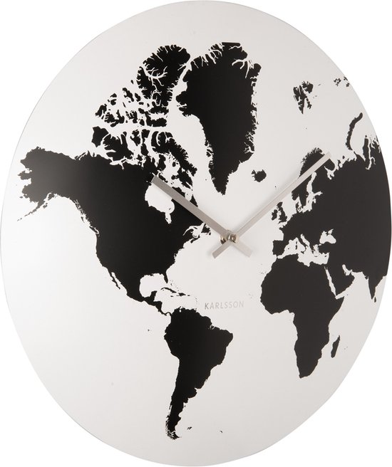 Wall clock World Map metal white