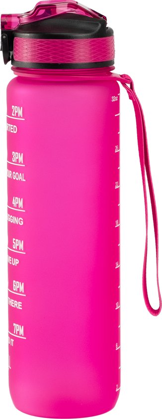Motivatie Waterfles Roze - 1 Liter Drinkfles - Waterfles met Rietje - Waterfles met tijdmarkering - BPA Vrij - Volwassenen - Kinderen