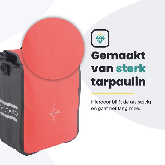 Voltano Fietstas 16L - Zwart / Rood - Enkele Pakaftas - 100% Waterdicht - Met Schouderband van Voltano — afbeelding 4