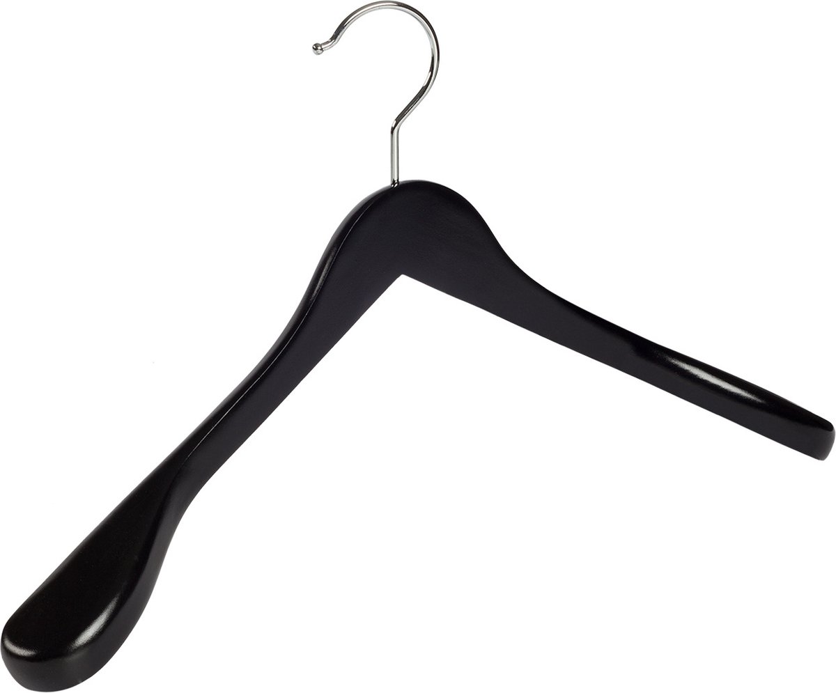 De Kledinghanger Gigant - 6 x Mantelhanger / kostuumhanger lotushout zwart gelakt met schouderverbreding, 44 cm