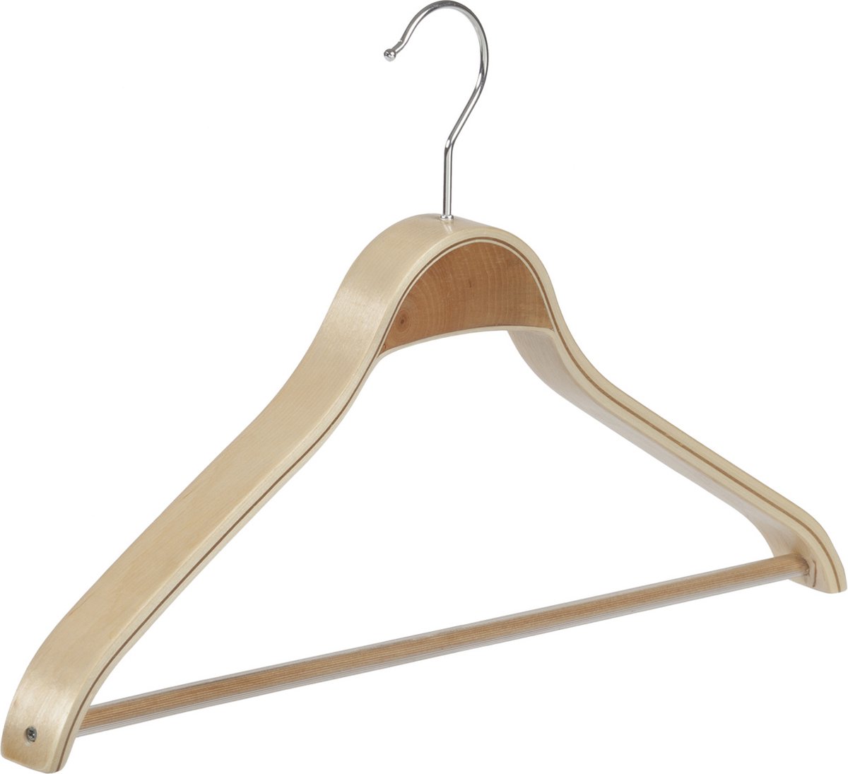 De Kledinghanger Gigant - 6 x Mantelhanger / kostuumhanger berkenhout naturel gelakt met schouderverbreding en anti-slip broeklat, 42 cm