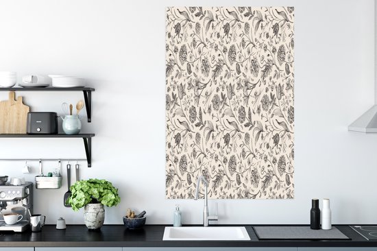 Poster Fleurs - Zwart - Wit - Feuilles - 80x120 cm