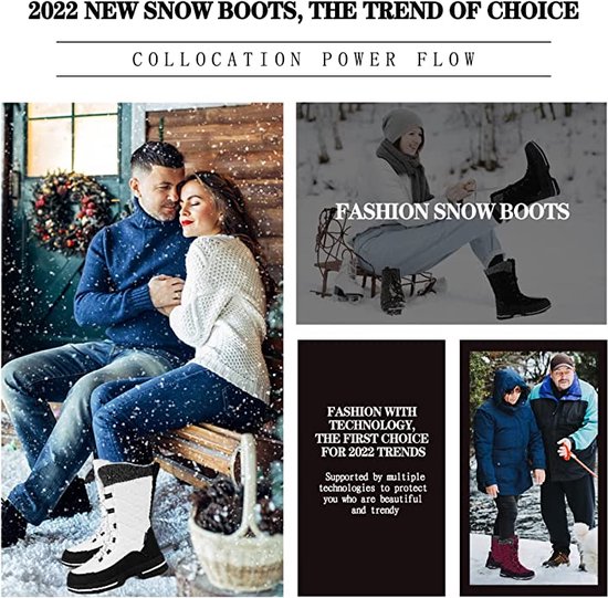 Winter Sneeuwlaars Dames - Waterdichte Sneeuwlaarzen - Winter Fleece Gevoerd Warme Winterlaarzen - Snowboots Antislip Outdoor - Zwart - Maat 40