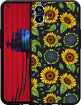Nothing Phone (1) Hoesje Zwart Sunflowers - Designed by Cazy