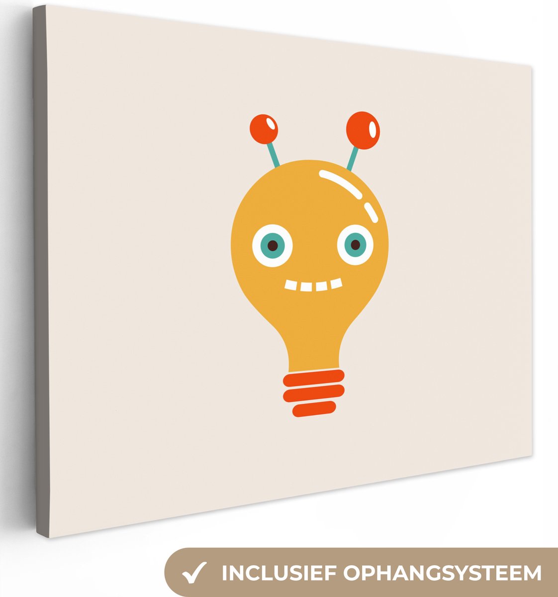 Kinderkamer decoratie - Canvas schilderij robot - Robot - Gloeilamp - Antenne - Kinderen -