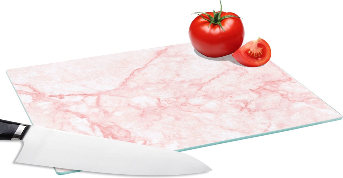 Glazen Snijplank - 28x20 - Marmer - Wit - Roze - Chic - Snijplanken Glas