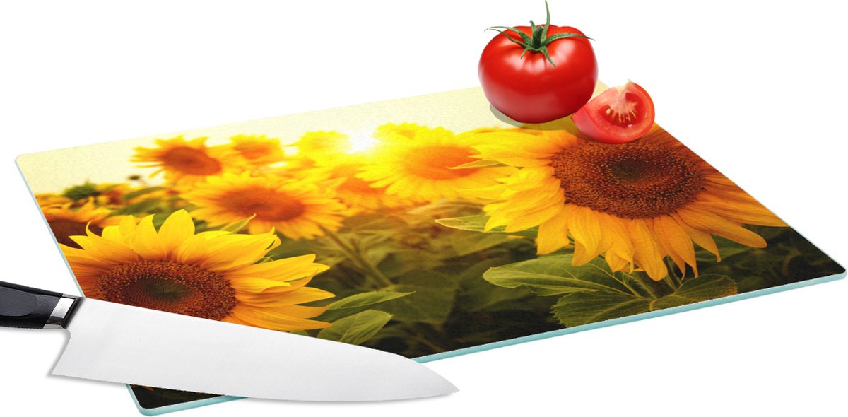 Glazen Snijplank - 39x28 - Zonnebloem - Geel - Bloemen - Zon - Snijplanken Glas