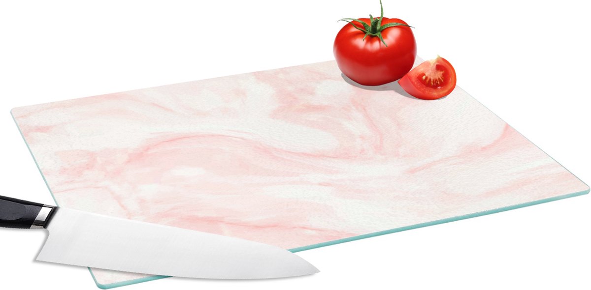Glazen Snijplank - 39x28 - Marmer - Wit - Roze - Pastel - Snijplanken Glas