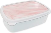 Broodtrommel Wit - Lunchbox - Brooddoos - Marmer - Roze - Wit - Luxe - Marmerlook - 18x12x6 cm - Volwassenen