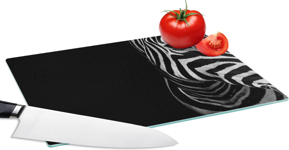 Glazen Snijplank - 28x20 - Dieren - Zebra - Zwart - Wit - Snijplanken Glas