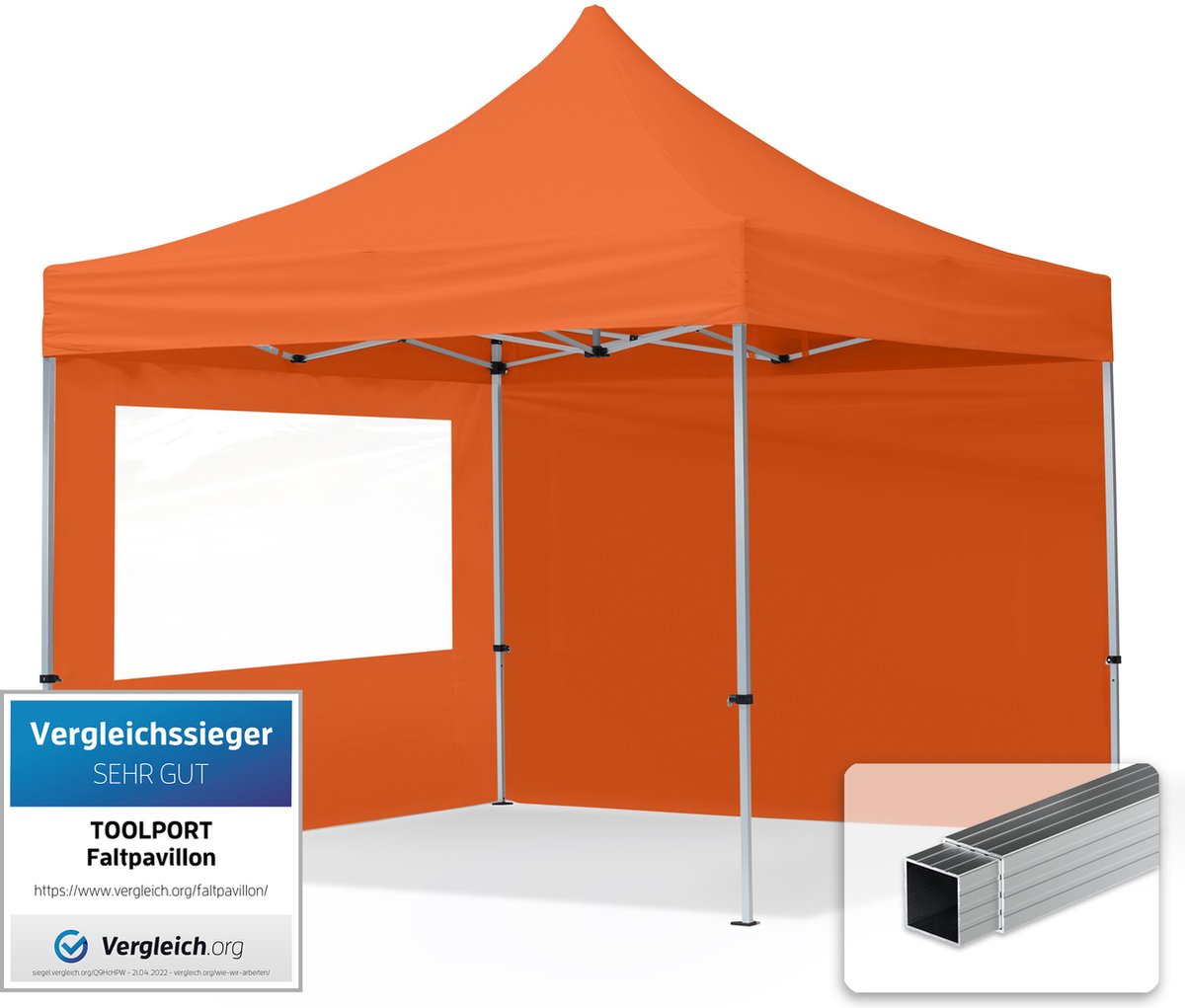 3x3 m Easy Up partytent Vouwpaviljoen, ECONOMY alu 32mm met zijwanden (panorama), oranje
