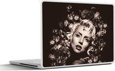 Laptop sticker - 15.6 inch - Vrouw - Zwart - Wit - Bloemen