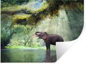 Muurstickers - Sticker Folie - Jungle - Olifant - Water - 40x30 cm - Plakfolie - Muurstickers Kinderkamer - Zelfklevend Behang - Zelfklevend behangpapier - Stickerfolie