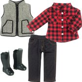 Sophia's by Teamson Kids Poppenkledingset voor 45.7 cm Poppen - Geruit Overhemd, Jeggings, Hesje en Laarzen - Poppen Accessoires - Rood/Zwart (Pop niet inbegrepen)