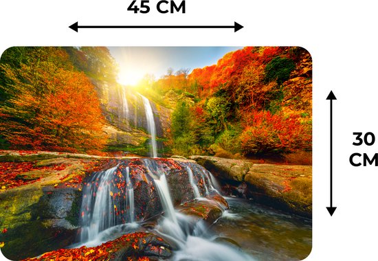 Set de table - Napperons en plastique - Cascade - Nature - Automne - Rouge - Water - 45x30 cm - 6 pièces - Résistant à la chaleur - Antidérapant - Pad - Amovible