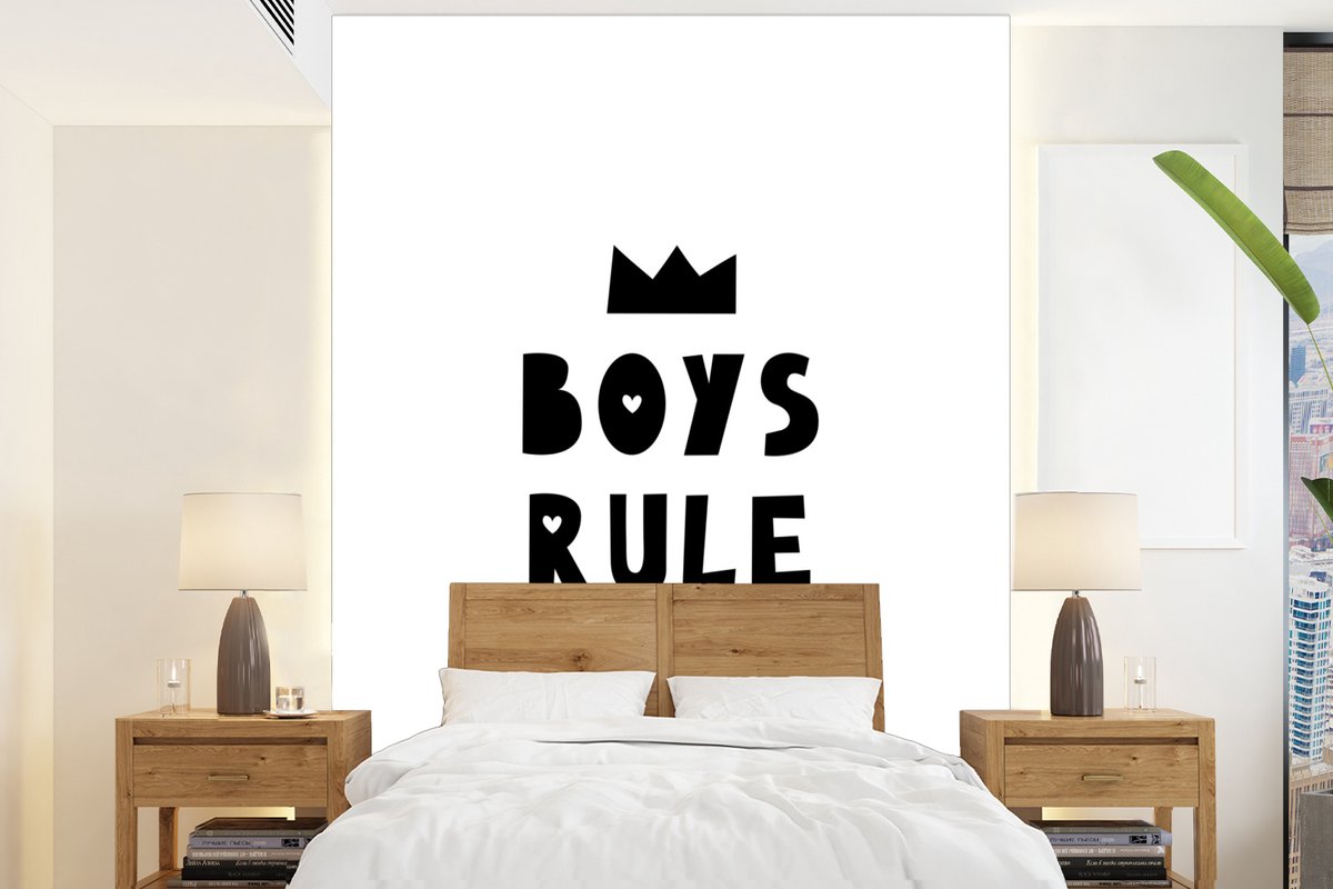 Behang - Fotobehang Boys Rule - Quotes - Spreuken - Kinderen - Jongens - Breedte 205 cm x hoogte 280 cm