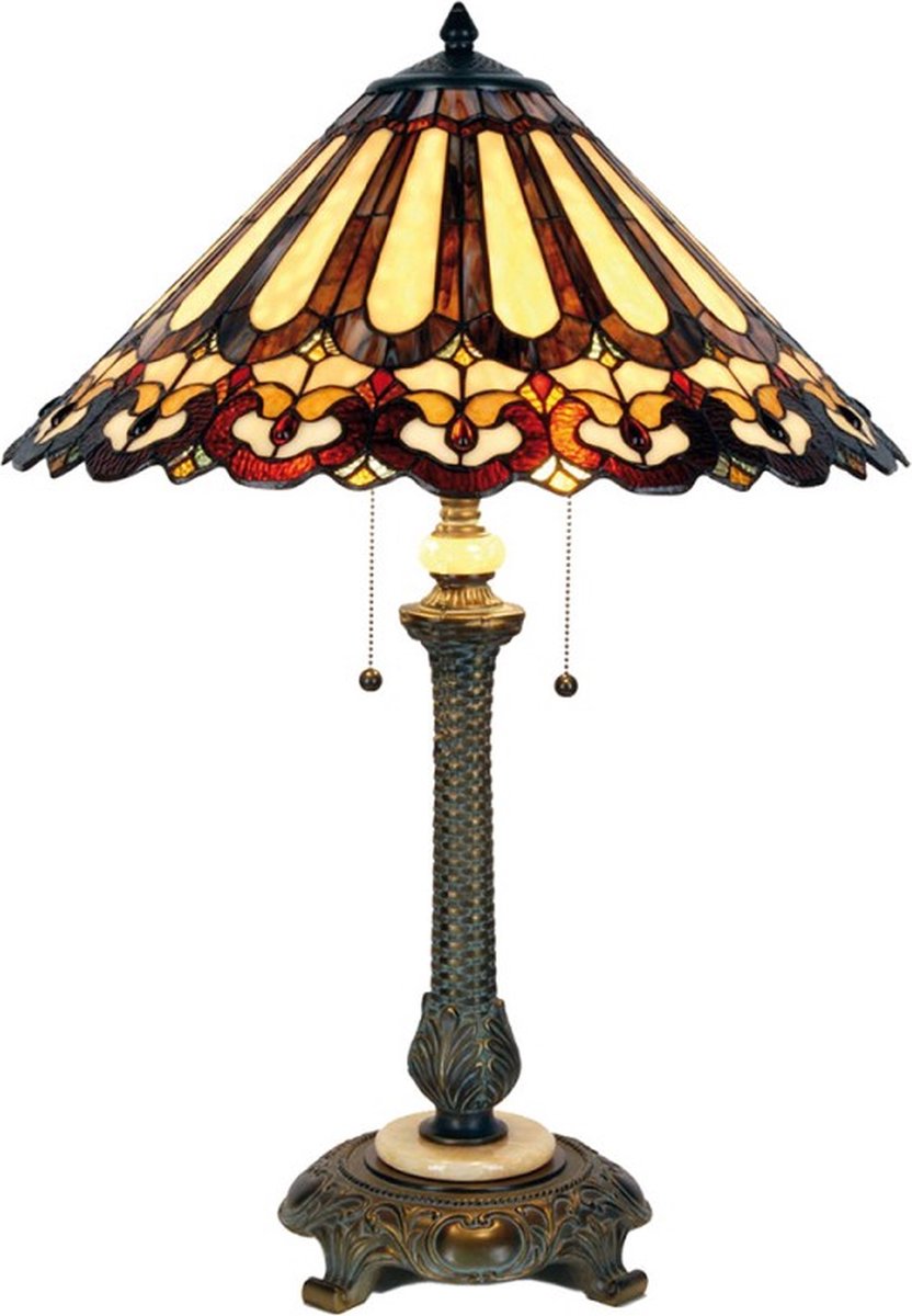 Tiffany Tafellamp 5LL-5614 Ø 53*71 cm 2x E27 / Max 60W - Meerkleurig Glas in lood Tiffany Bureaulamp Tiffany Lampen