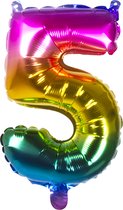 Boland - Folieballon '5' regenboog (36 cm) 5 - Multi - Cijfer ballon