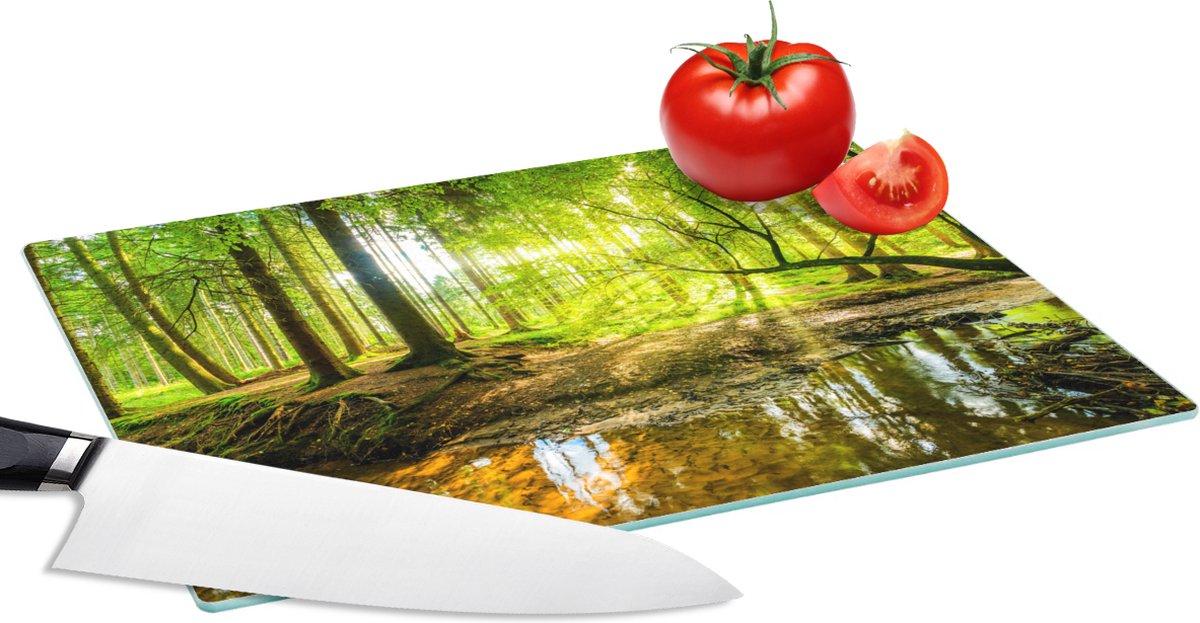 Glazen Snijplank - 28x20 - Bos - Landschap - Water - Bomen - Zon - Groen - Natuur - Snijplanken Glas