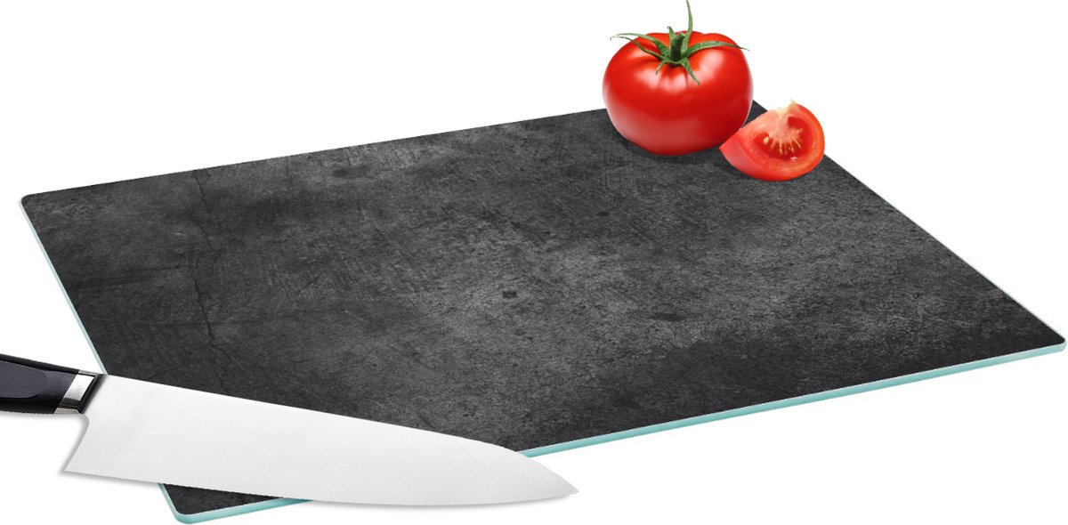 Glazen Snijplank - 39x28 - Beton - Structuur - Retro - Zwart - Grijs - Rustiek - Snijplanken Glas