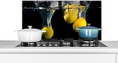 Spatscherm keuken 80x40 cm - Kookplaat achterwand Citroen - Fruit - Stilleven - Water - Geel - Muurbeschermer - Spatwand fornuis - Hoogwaardig aluminium