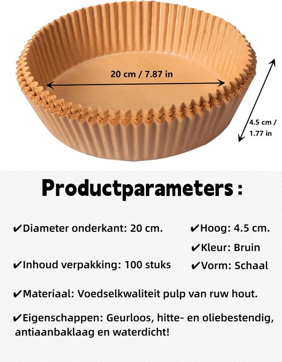 Papier Cuisson Air Fryer 20 Cm – 100 Feuilles Jetables Anti-adhésives, Résistantes à 220°C – Pour COSORI, Philips, Ninja & Plus – Cuisson Saine Et Facile !